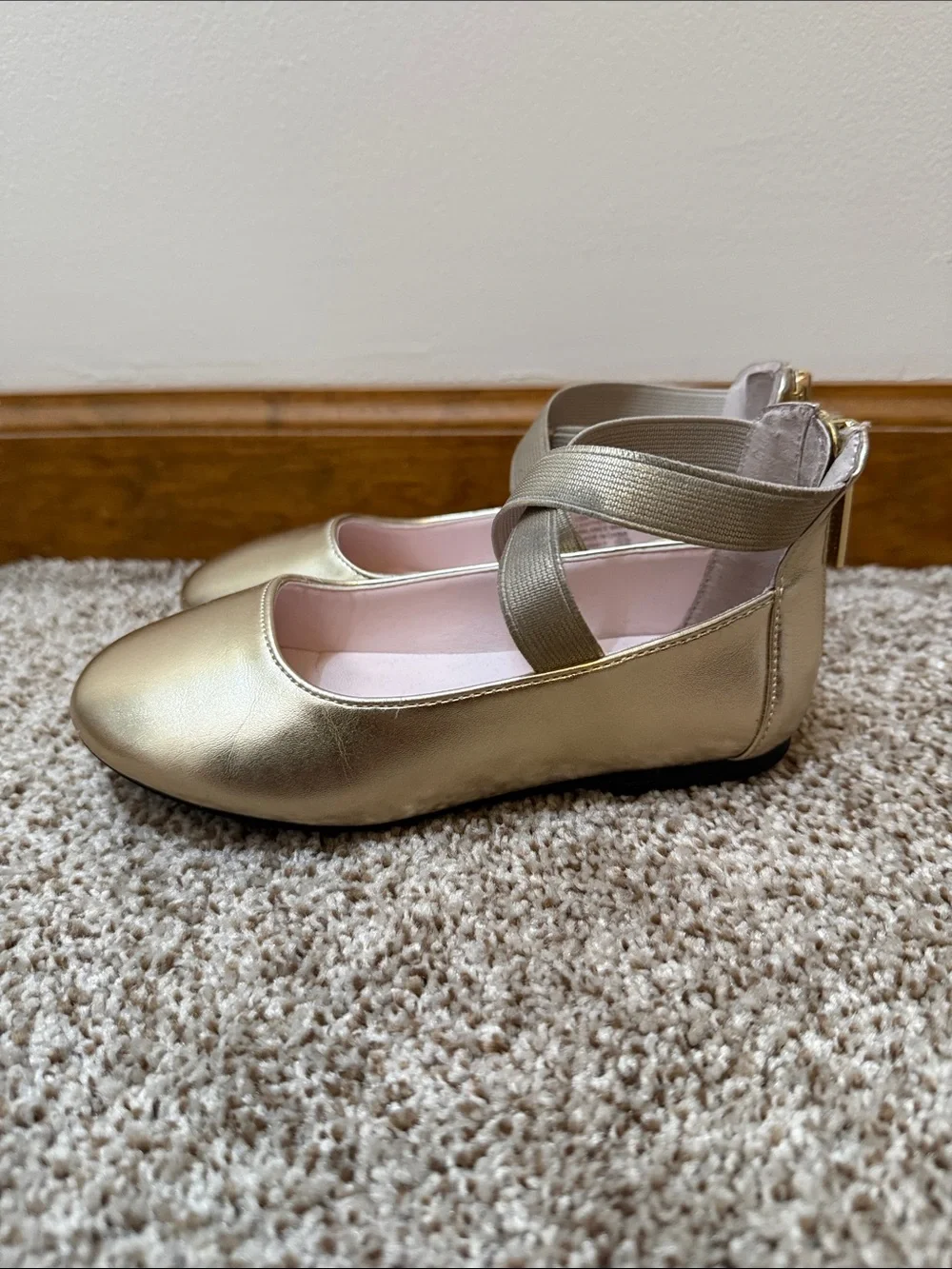 NINA GIRLS MARISSA PLATINO METALLIC ZIP BACK BALLET FLATS 10